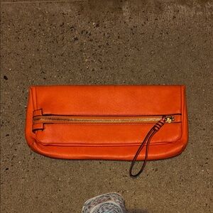 Orange Leather Clutch with Wristlet